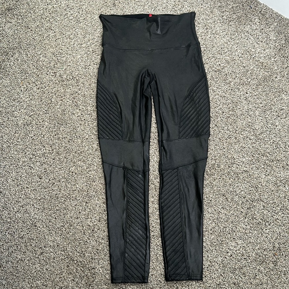 Spanx black moto faux leather leggings size XlArge